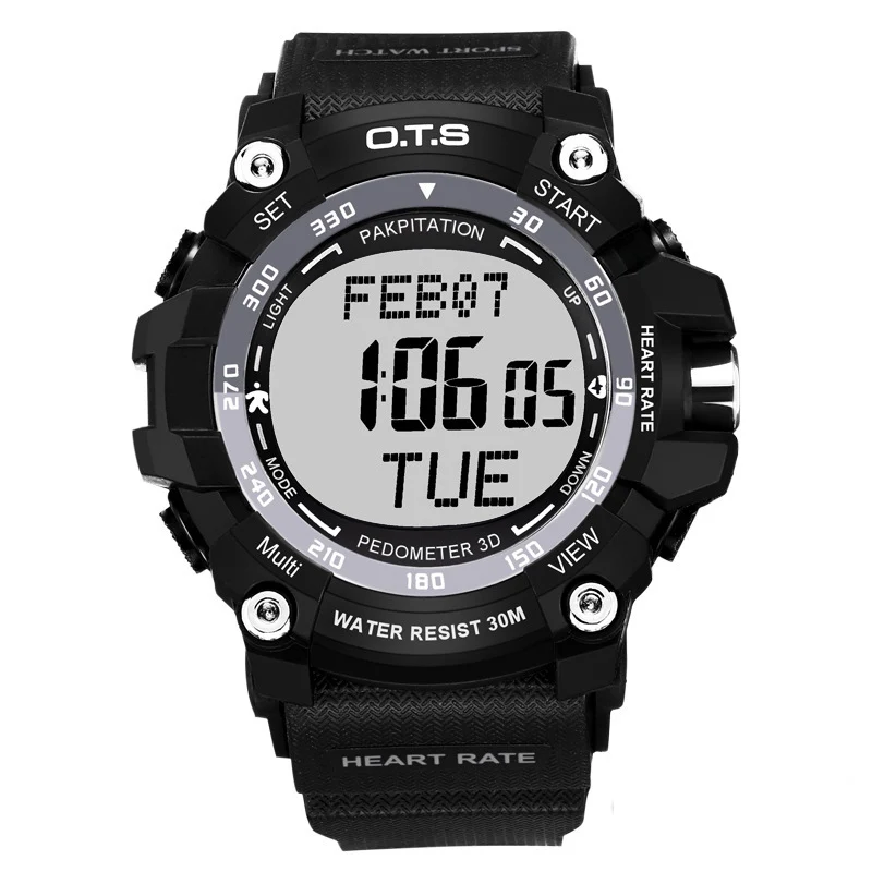 Повседневное OTS светодиодный для мужчин s военные цифровые часы для мужчин спортивные часы монитор сердечного ритма водонепроницаемый наружные наручные часы - Цвет: Black White