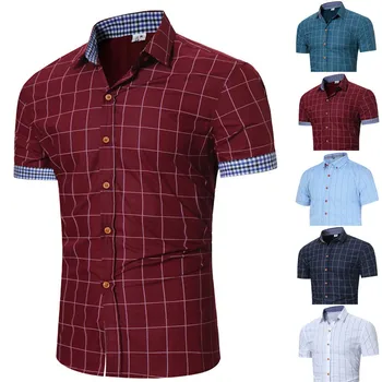 

Men Blouse Men's Pliad Top Fit Slim Blouse Business Casual Short-sleeved Shirt
