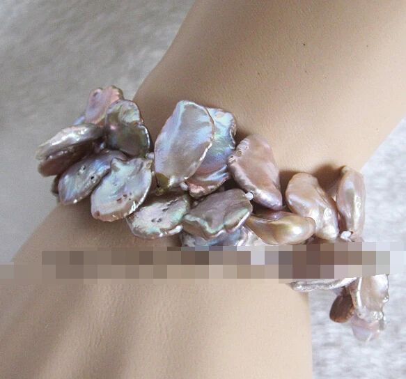 

huij 001441 8" 9-15mm Lavender Keshi 2Row Freshwater Pearl Bracelet Magnetic Clasp