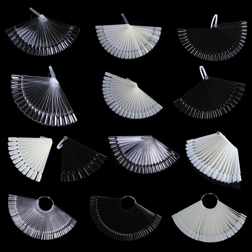 

1Set Black/Natural/Transparent Fan Shaped False Nail Tips Practice Display Tools Polish UV Gel Fake Sticker Nail Art Tips LA386