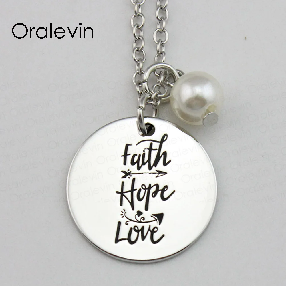 

FAITH HOPE LOVE Inspirational Hand Stamped Engraved Accessories Custom Pendant Necklace Gift Fashion Jewelry,10Pcs/Lot, #LN1717