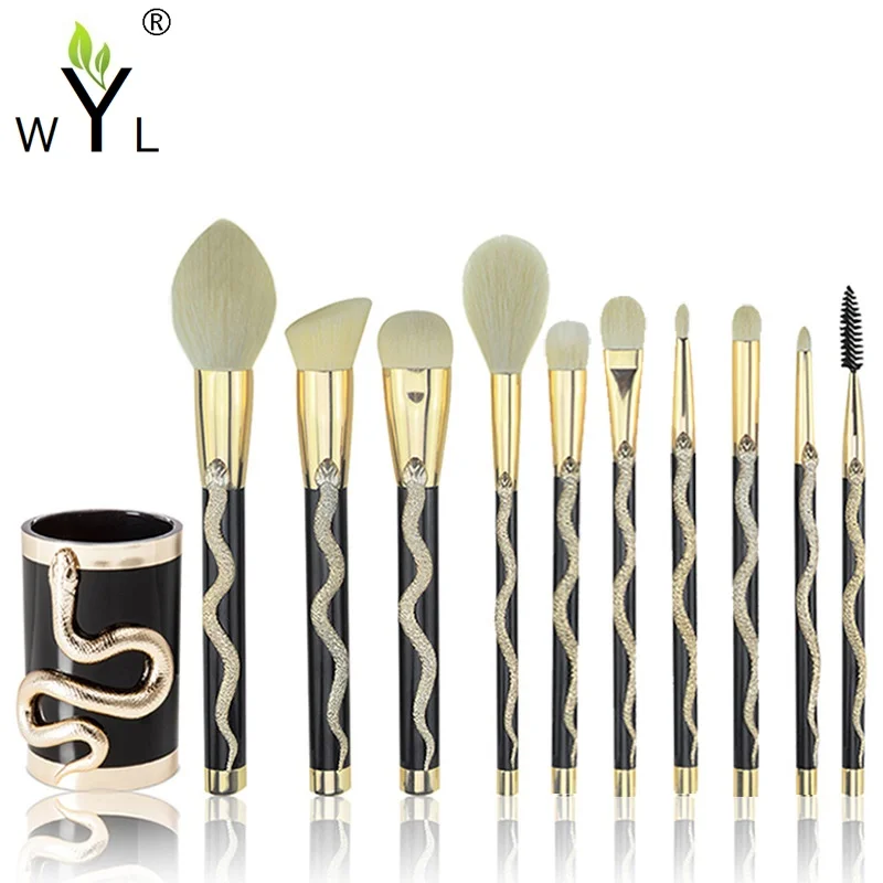 

gold silver professional 10pcs makeup brush set tools 3D snake totem make-up Face Powder Make Up Brushes Set