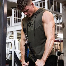 Yomeke безрукавки для мужчин фитнес с принтом мышц без рукавов с капюшоном Бодибилдинг карман обтягивающие Топы летняя рубашка для мужчин