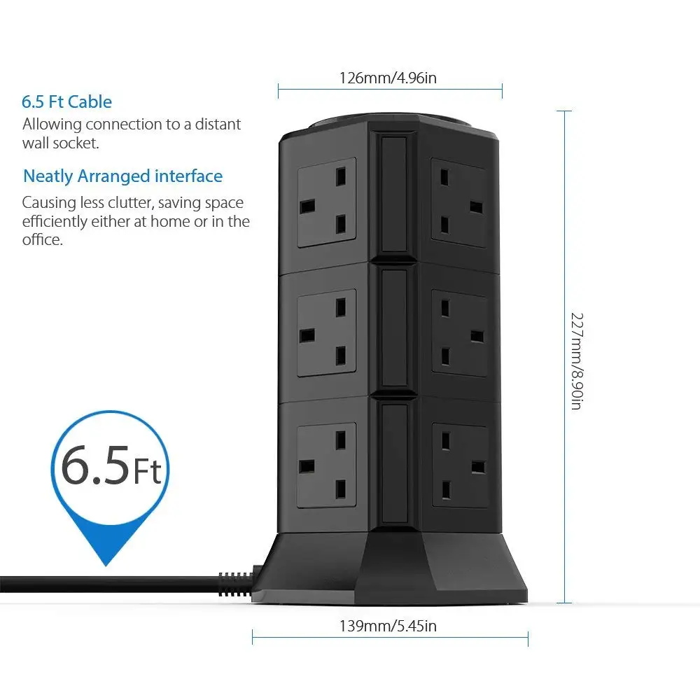 Блок питания вертикальный 8/12 UK розетка с usb зарядкой стабилизатор напряжения 6.6ft/2 м удлинитель для бытовой техники