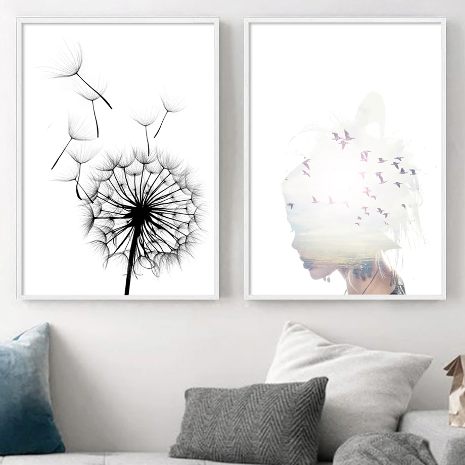 

Dandelion Abstract Girl Bird Nordic Poster Modern Wall Paintings On The Wall Art Canvas Painting Wall Pictures For Living Room