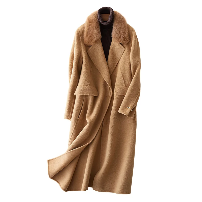 AYUNSUE Новая натуральная шерстяная куртка Elegnat зимние женские пальто корейская мода теплое длинное пальто из альпаки с воротником из меха норки B17Y05691