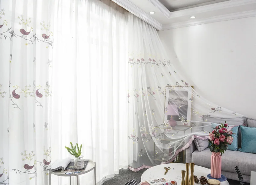 Европейский стиль синяя птица вышитые экран занавес на окна для гостиной Настроить готовой продукции розовый тюль занавес M064#4