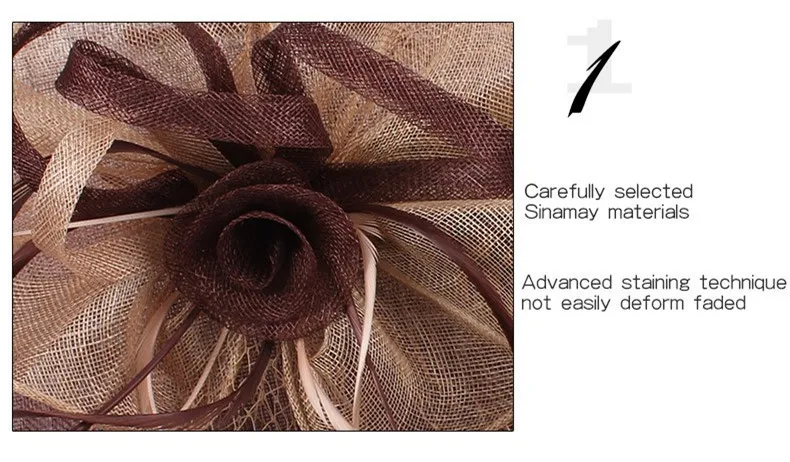 Бренд 6 цветов Европейский большой цветок перо сетка Свадебная шляпа для женщин Девушка Винтаж Sinamay вуалетки повязка на голову платье головной убор