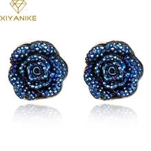 Новые фирменные дизайнерские ювелирные изделия голубые розы свадебные серьги Многослойные полимерные цветы Женские аксессуары XY-E529