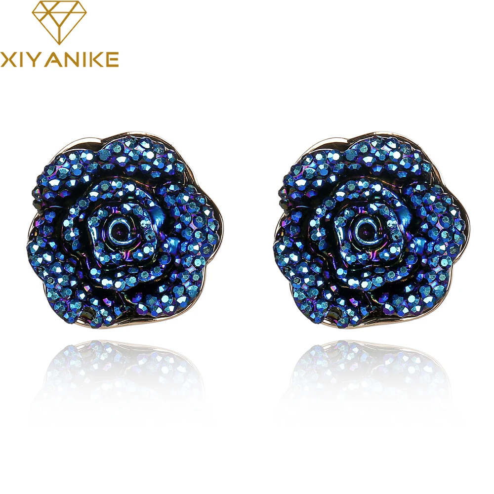

New Brand Designer Jewelry Blue Roses Wedding Earrings Multilayer Resin Flower Women's Accessories Free Shipping XY-E529