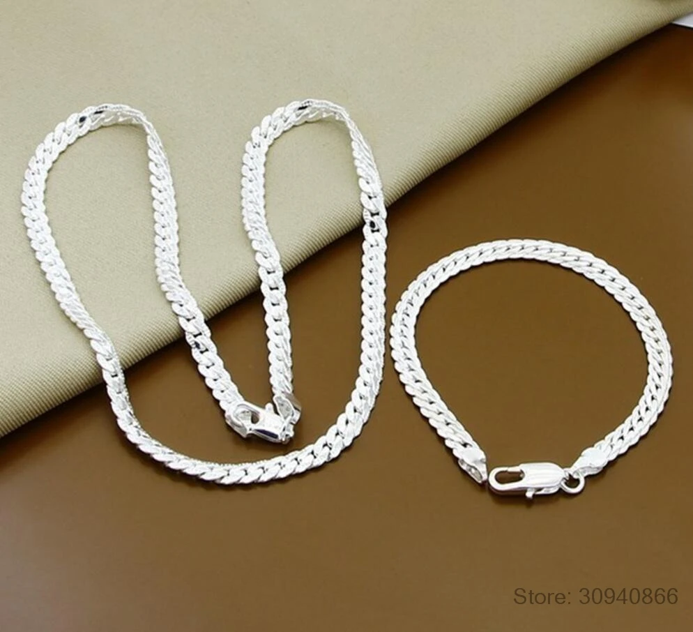 925 пробы, серебряное ожерелье, браслет, ювелирный набор, Дешевые Свадебные вечерние мужские наборы, 6 мм, модное серебряное ожерелье