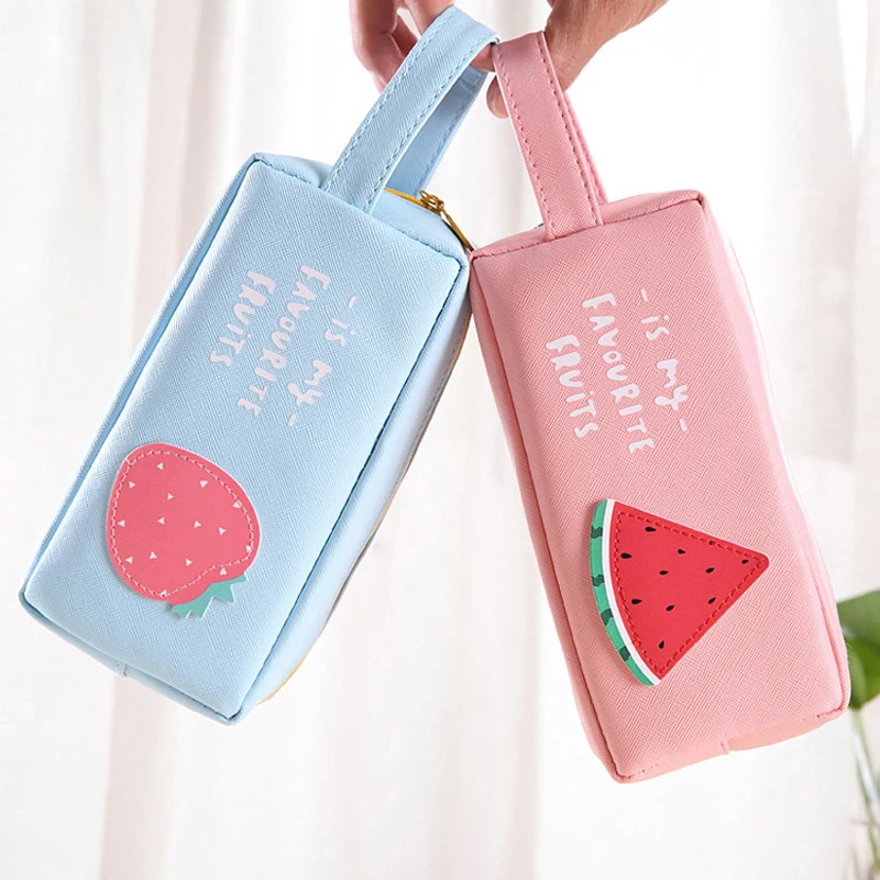 

BONAMIE Clutch Cosmetic Bag For Women Student Cute Fruit Pattern Pencil Case Female Organizer Makeup Bag Strawberry Watermelon