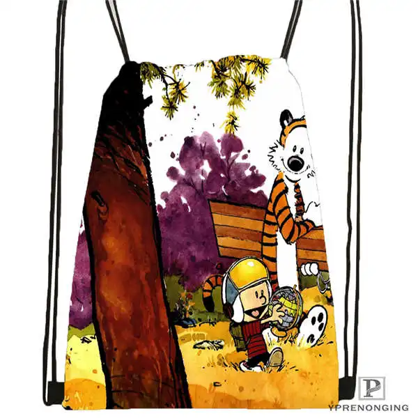 Изготовленный На Заказ calvin-and-hobbes-12@ 02-походная сумка на шнурке милый детский Ранец(черный цвет(вид сзади) 31x40 см#180611-03-120 - Цвет: Drawstring Backpack