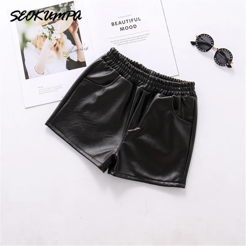 New Faux Leather Baby Girls Shorts Winter PU Shorts Autumn Clothes For Girl Baby 5 13 Black