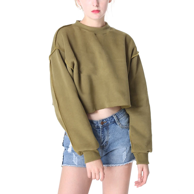 Sweatshirt Femme Autumn Short Hoodies Solid Long Sleeve