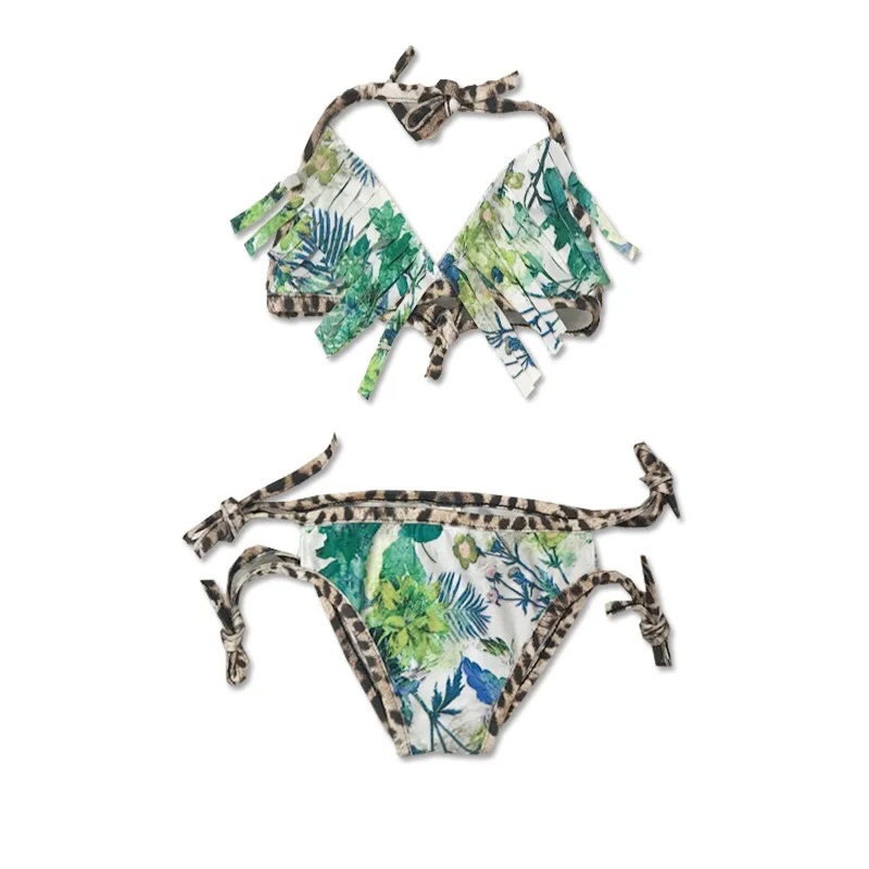 

Baby Girls Swimsuits Two-Pieces Girls Bikini Suits Leaves Printed Beach Wear Babies Bathing Suits Lovely Fringe Swimsuit