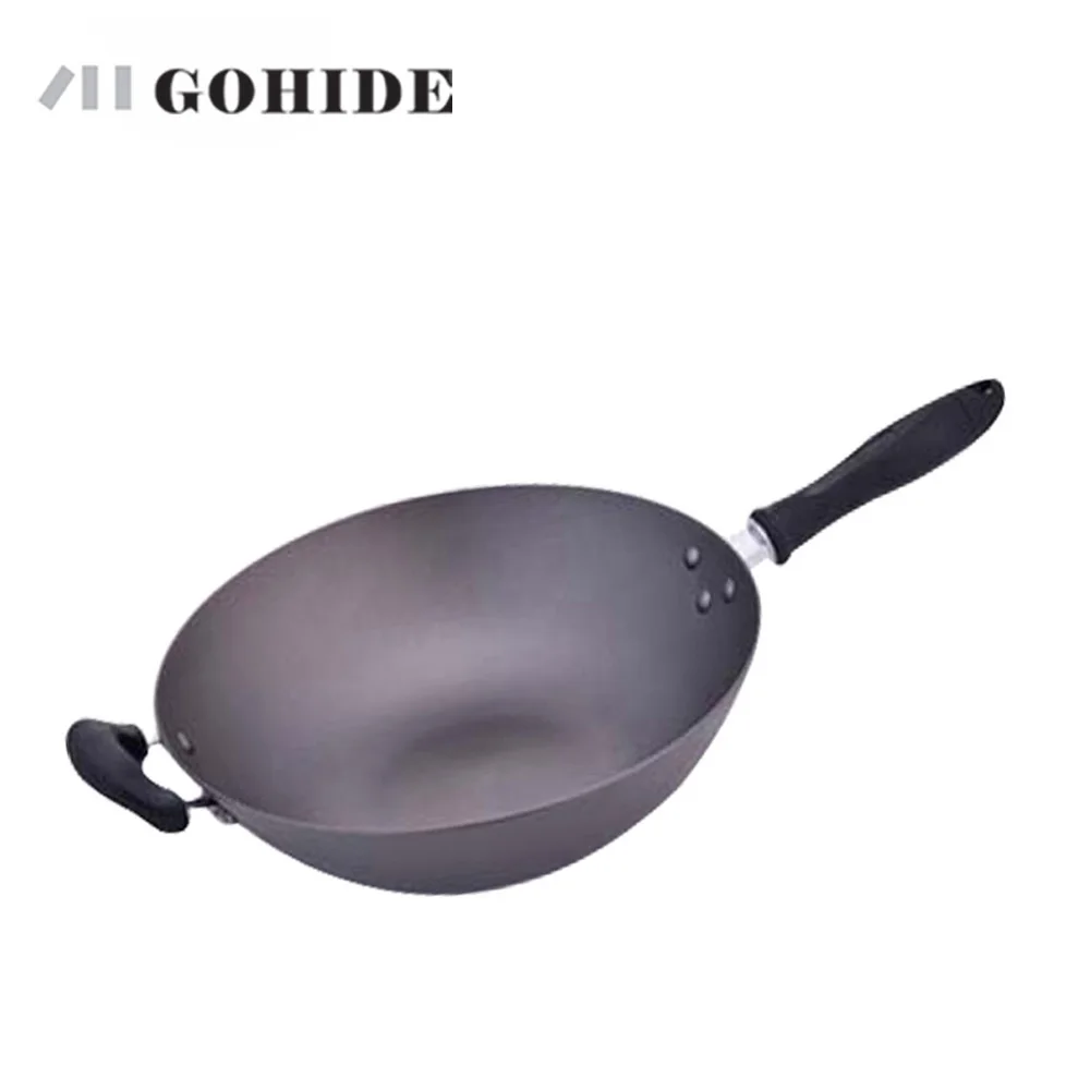 

JUH 1pcs No.FC32E2 Woks Metallic Cast Iron Wok Rust Kitchenware 32cm Wok Without Lid Rust Cast Iron Portable Cooking Pot