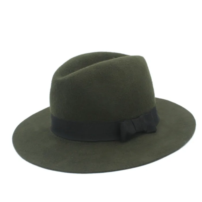 Австралийская Шерсть Мужская Трилби фетровая шляпа Федора для джентльмена флоппи джентльмена широкие полями одежда Панама шляпа папа шляпа 20 - Цвет: Green