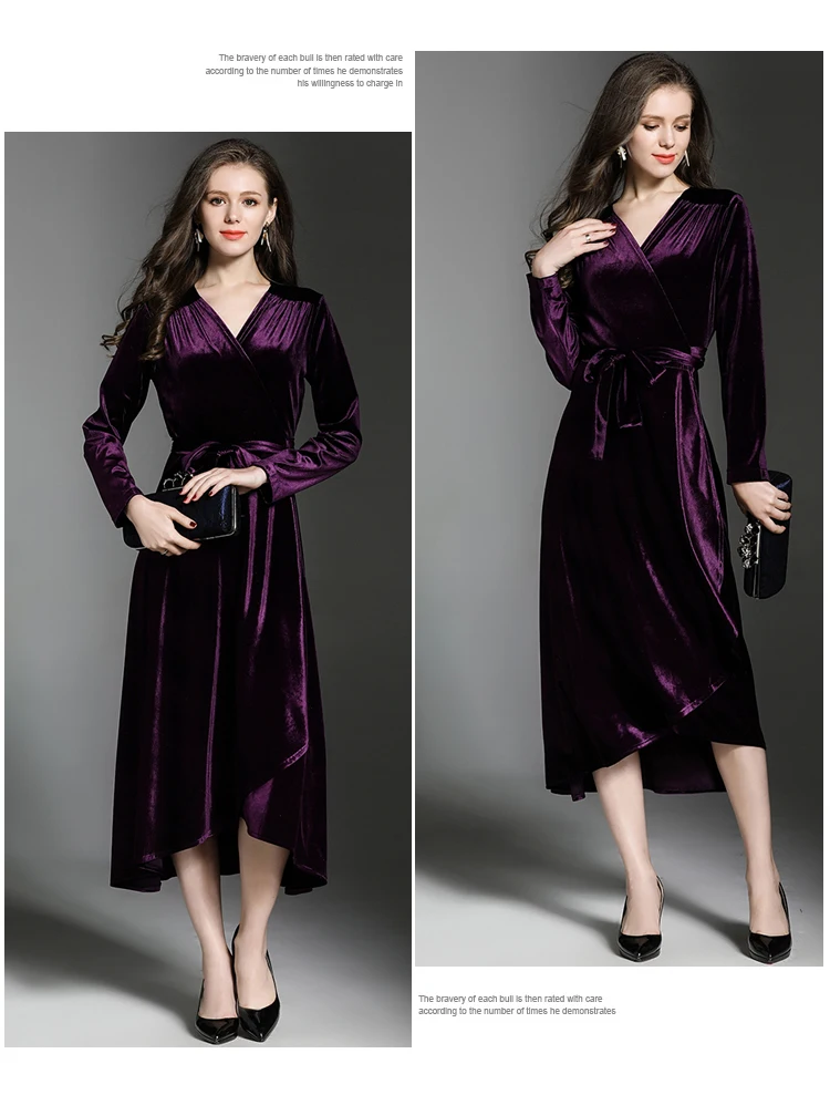 Зимнее вельветовое платье с большим маятником фиолетового цвета, женское платье, женские платья с длинным рукавом в виде листьев лотоса, Kleider Damen K323870
