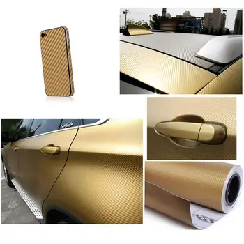 

30CM x 1.27Meter 3D Gold Carbon Fiber Vinyl Car DIY Wrap Sheet Roll Film Sticker Decal