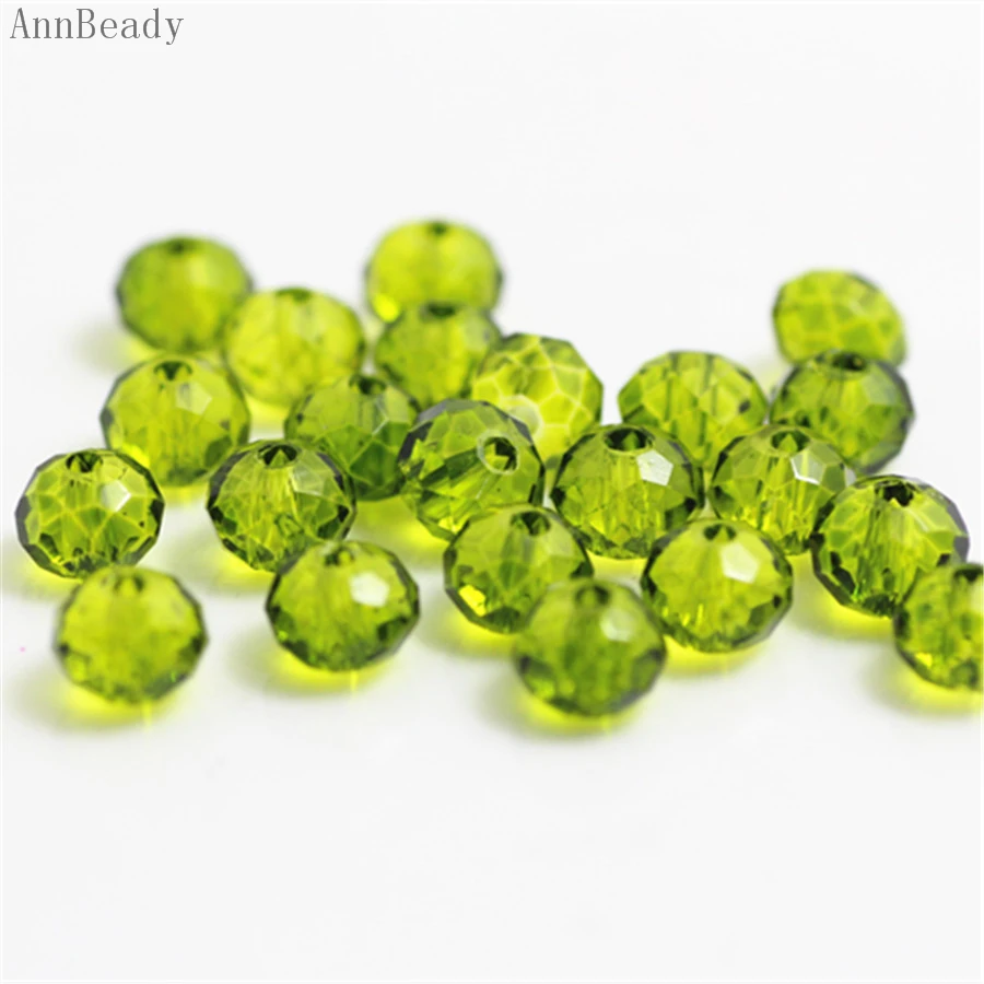 

AnnBeady Olive Green Color 4x6mm 50pcs Rondelle Austria faceted Crystal Glass Beads Loose Spacer Beads For Jewelry Making