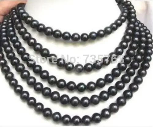 

HOT 0015211 7-8MM BLACK AKOYA Cultured PEARL NECKLACE 80