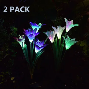 

2 Pack Outdoor Solar Garden Light Stake Lights With 8 Lily Flower Multi-Color Changing Lawn Lamp LED Solar Light For Patio Yard