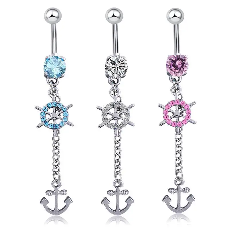

Fashion sexy navel nail Rhinestone Anchors Rudder Pendant Navel ring Body Piercing women Jewelry