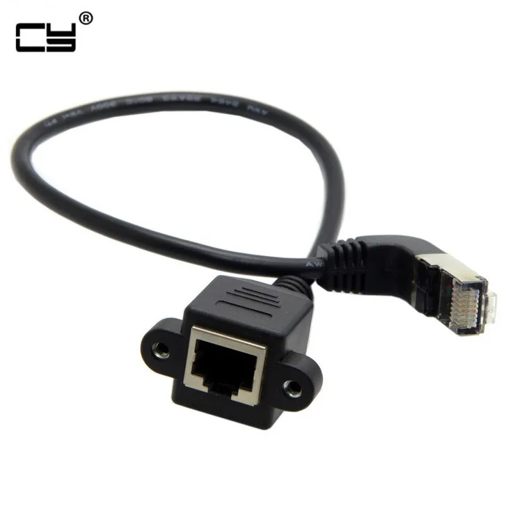 Connectors Down Angled 90 Degree 8P8C FTP STP UTP Cat 5e RJ45 Male to Female LAN Ethernet Network Extension Cable 0.3m 1m 1.5m - Cable Length: 150cm with Screw