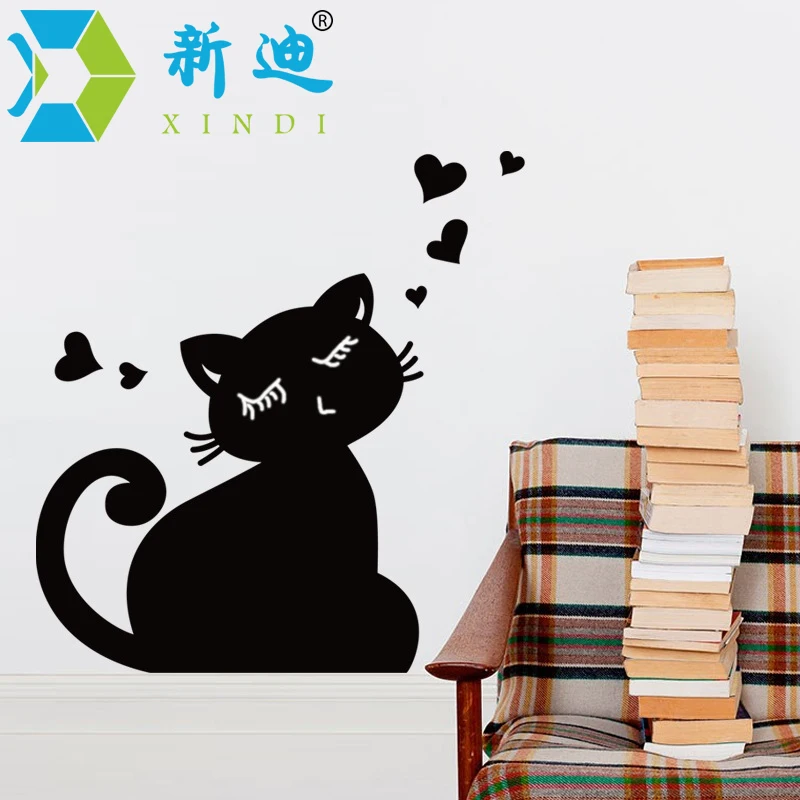 Cute PVC Removable Blackboard Bulletin Message Black Board Stickers Cartoon Lovely Chalkboard Cat Patternl Sticker