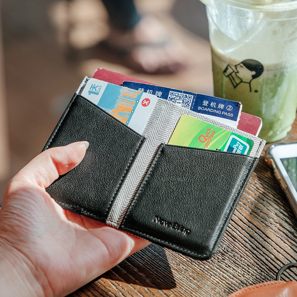 NewBring кожаный чехол для паспорта складной дорожный кошелек мужской держатель