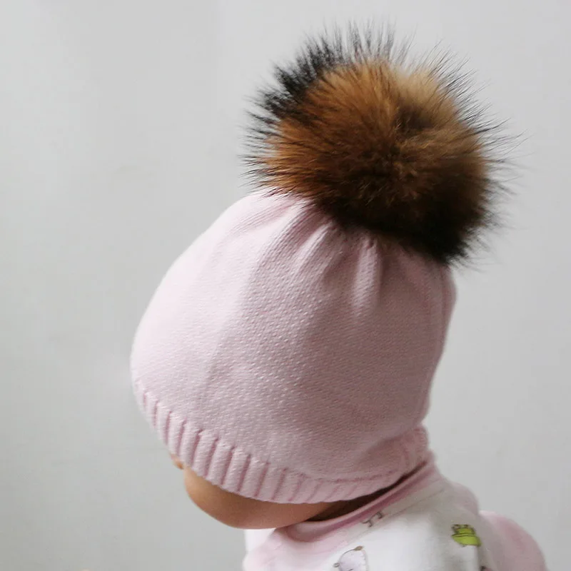 GZHILOVINGL/ г. Зимние вязаные детские хлопковые шапки-бини, вязаная шапка для маленьких мальчиков и девочек, брендовая детская шапка с помпонами из натурального меха
