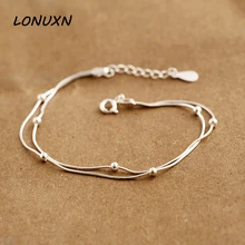 Высокое качество ПОДЛИННОЕ серебро 925 пробы ювелирные изделия Скраб бусины два слоистых звеньев браслеты для женщин модные новые ювелирные изделия