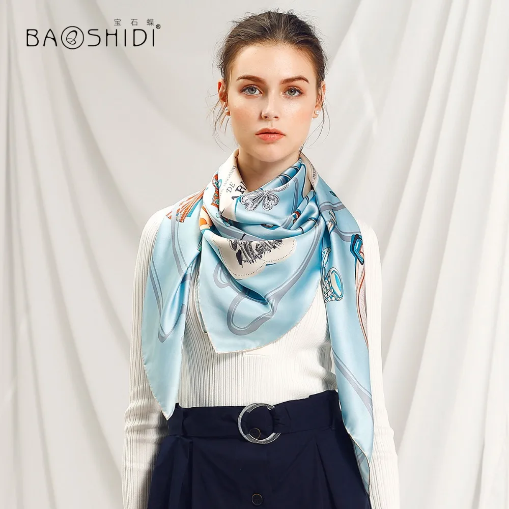 Шарф BAOSHIDI Женский шарф из 100% шелка и сатина роскошный подарок для женщин ручная