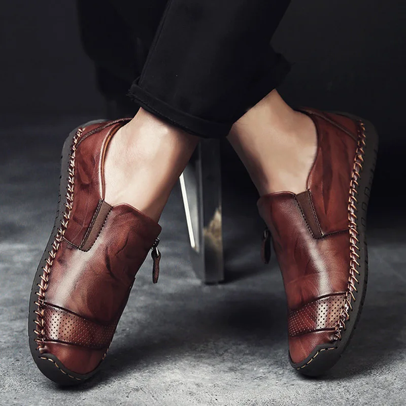 Горячая Распродажа Большой размер 47 48 кожаная повседневная обувь мужская летняя ручная работа Мужская обувь удобная легкая обувь кроссовки - Цвет: Dark Brown