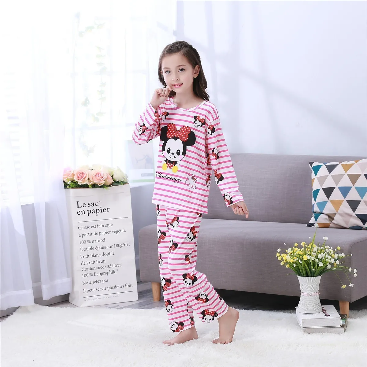 Новинка года, весенне-осенние пижамы с длинными рукавами для мужчин и женщин милые домашние пижамы для мальчиков и девочек, одежда для сна - Цвет: C X 01 tiao wen mqi
