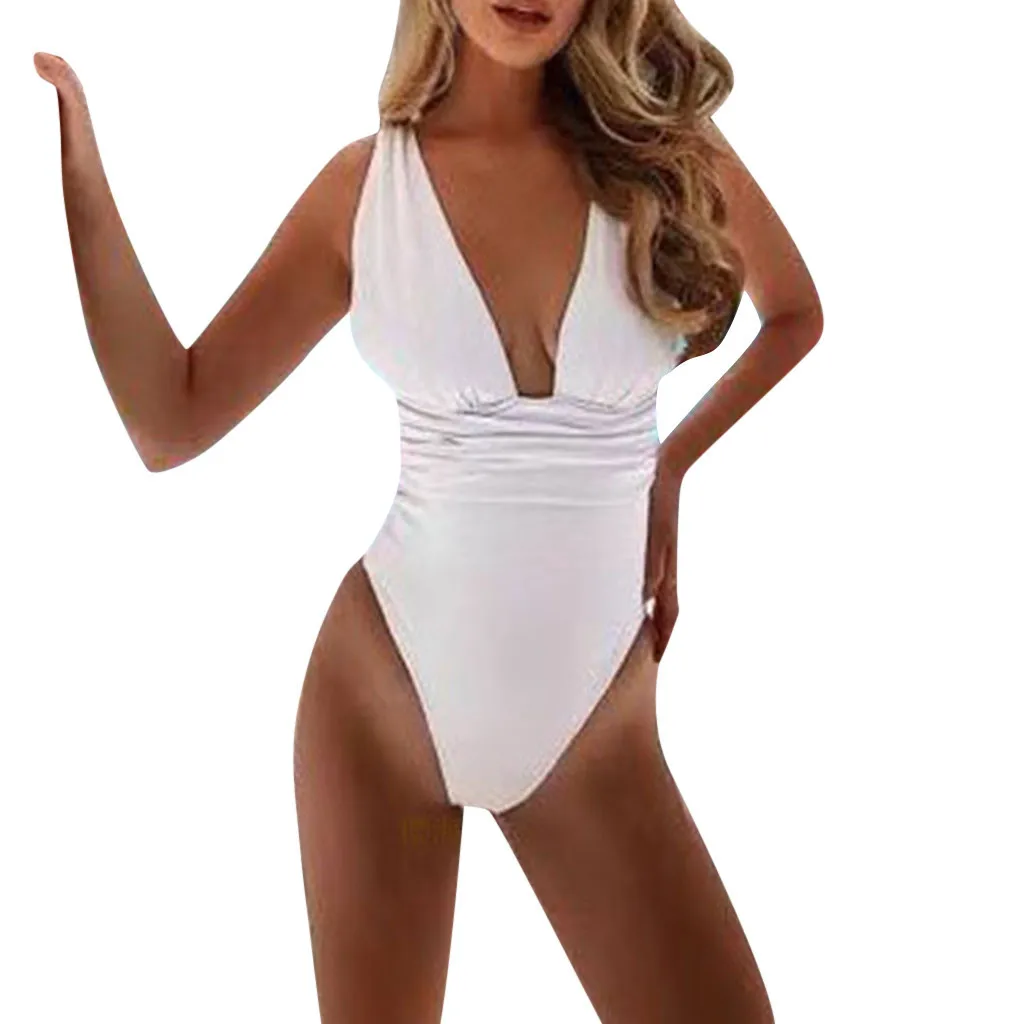

Women's Swimming Suit Sexy Bikini Swimsuit Women One Piece Vintage Off Shoulder Flounce Ruffled Solid Monokini Swimsuits