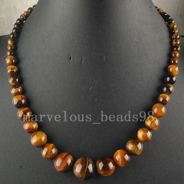 

Free shipping Fashion Jewelry Tiger Eye Beads Round Necklace 17.5" G5571