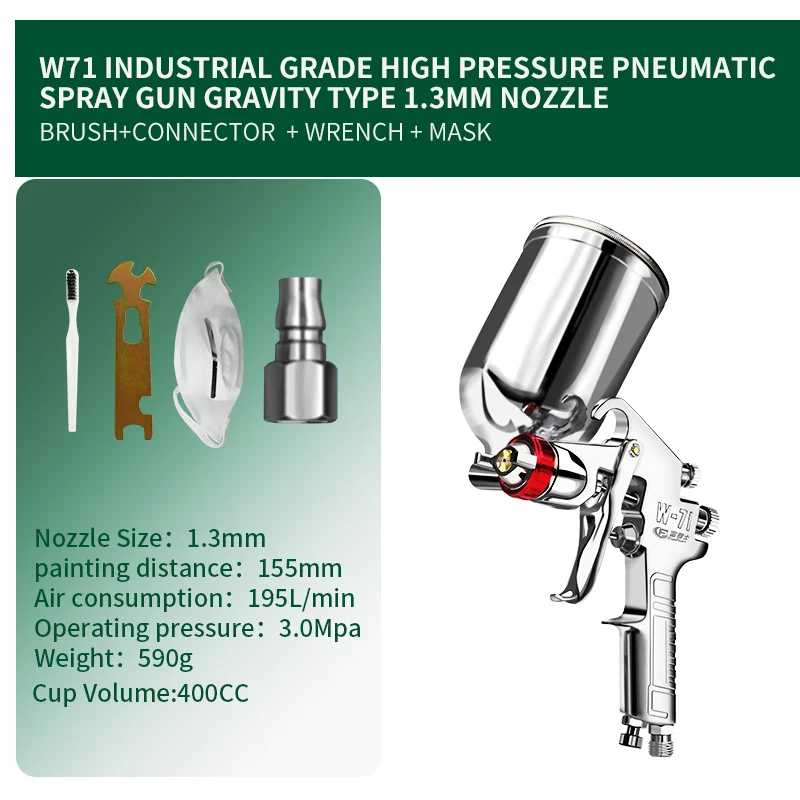 W71/W77 Профессиональный Краски пистолет-распылитель 1,3/1,5/1,8/2,0/2,5/3,0 мм Краски ing пистолет из искусственной кожи и искусственной кожи автомобилей на основе Воздушный пистолет-распылитель - Цвет: W71 Gravity 1.3mm