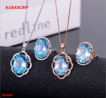 

KJJEAXCMY boutique jewels 925 Sterling Silver with natural blue topaz shinv Ring Pendant Necklace sent 2 suit dmj