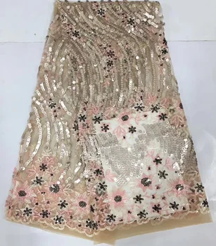 

Free shipping (5yards/pc) Gorgeous delicate African sequins lace fabric French net lace fabric with embroidery for dress FLC927