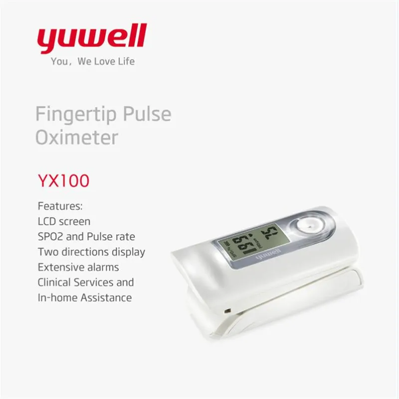 

Yuwell Medical Household Digital Fingertip Pulse Oximeter Blood Oxygen Saturation Meter Finger SPO2 PR Monitor Tool CE LED YX100