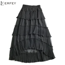LERFEY летняя шифоновая юбка черные белые длинные юбки с высокой эластичной талией женские миди Асимметричные оборки торт юбка Faldas