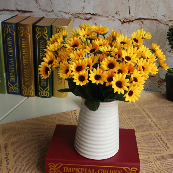 ピース花束ミニひまわり造花目玉コサージュの装飾アクセサリー花結婚祝いテーブル花 Sunflower Artificial Flowers Table Flowerssunflowers Artificial Aliexpress