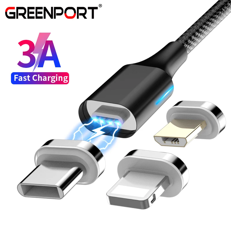 

GREENPORT Fast Charging Magnetic Cable for iPhone Type C Micro Charging Wire Charger USB-C Cables for Samsung Mobile Phone Cable