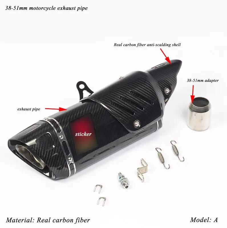 Универсальный глушитель выхлопной трубы мотоцикла наконечник трубы дБ убийца модифицированный 38 мм-51 мм мото хвост Настоящее углеродное волокно глушитель системы - Цвет: A