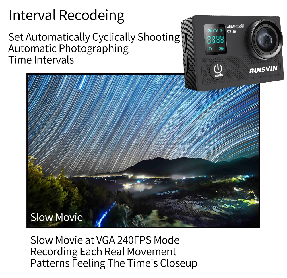 Оригинальная Экшн-камера RUISVIN S30B, wifi, 4 K, Full HD, 1080 P, 60FPS, 2,0 дюйма, lcd, 30 м, для дайвинга, водонепроницаемая, профессиональная камера, Ultra HD, Спортивная DV