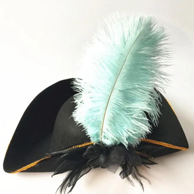 Men Feather Pirate Hat Adults Men Cosplay Royal Court Top Hats Caps