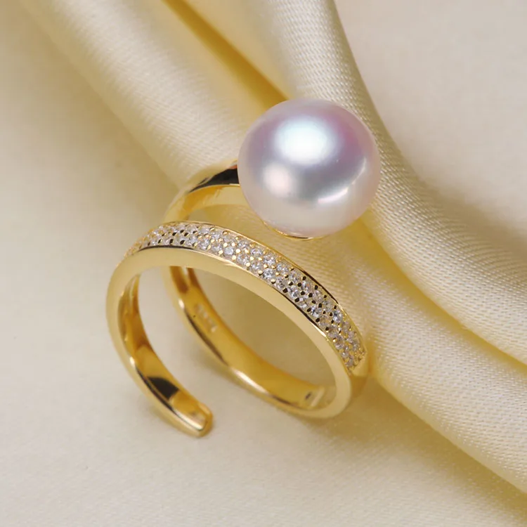 

2 Color 925 Sterling Silver Pearl Ring Trendy Finger Ring Adjustable Ring Findings Jewelry Parts Fittings Accessories, 3pcs/lot