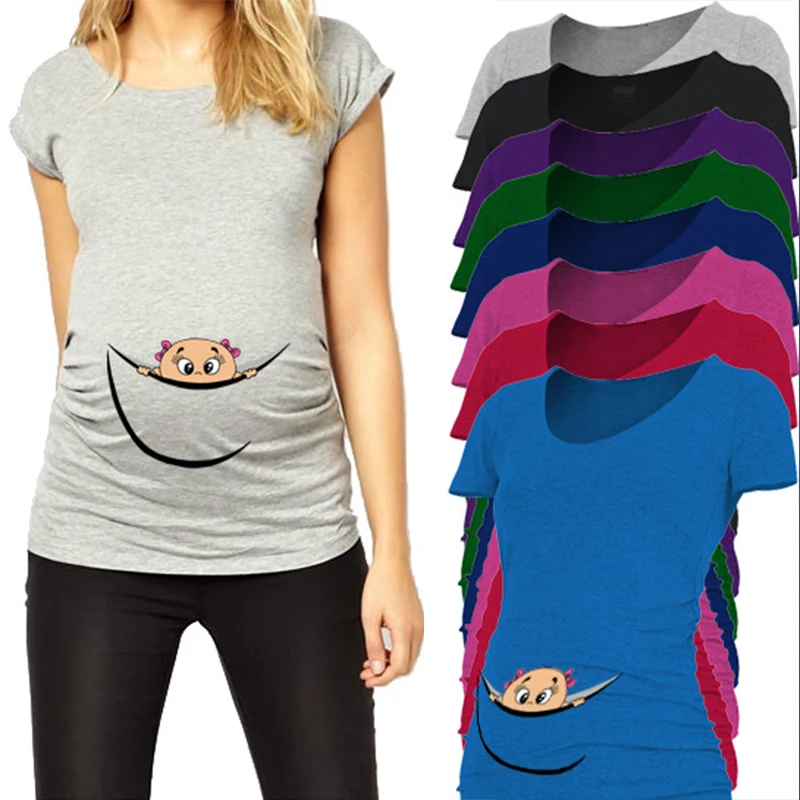 Funny maternity tops cotton baby peeking out t shirts for pregnant women o-neck tees summer pregnancy clothes maternity clothing Funny maternity tops cotton baby peeking out t shirts for pregnant women o-neck tees summer pregnancy clothes maternity clothing